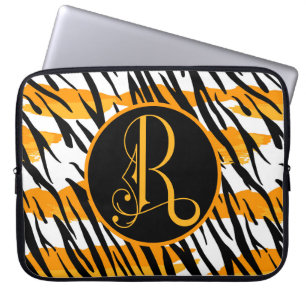 Leuke Oranje Zwart Witte Tijger Strepen Monogram M Laptop Sleeve