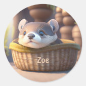 Leuke otter baby in een mand - aangepaste kinder ronde sticker (Voorkant)