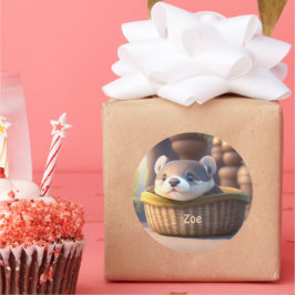 Leuke otter baby in een mand - aangepaste kinder ronde sticker