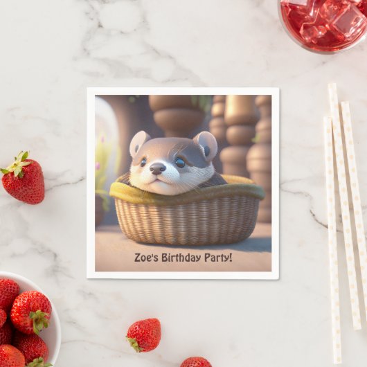 Leuke otter baby in een mand - aangepaste kinderen servet (Insitu)