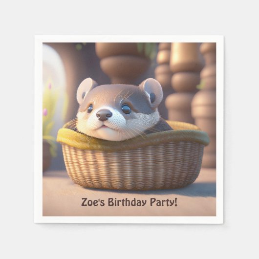 Leuke otter baby in een mand - aangepaste kinderen servet (Voorkant)