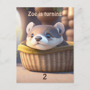 Leuke otter baby in een mand - Kids Verjaardag Uitnodiging Briefkaart