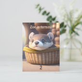 Leuke otter baby in een mand - Kids Verjaardag Uitnodiging Briefkaart (Staand voorkant)
