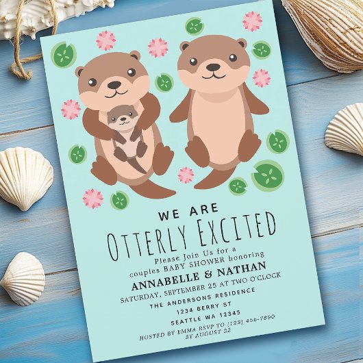 Leuke otter koppels Baby shower uitnodiging