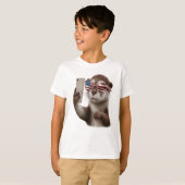 Leuke otter met Amerikaanse vlag bril T-shirt (Voorkant volledig)