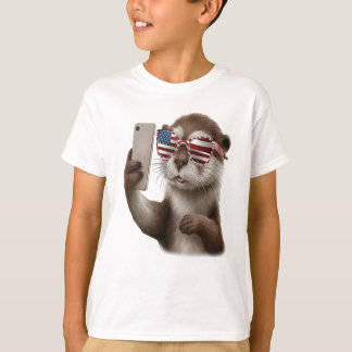 Leuke otter met Amerikaanse vlag bril T-shirt