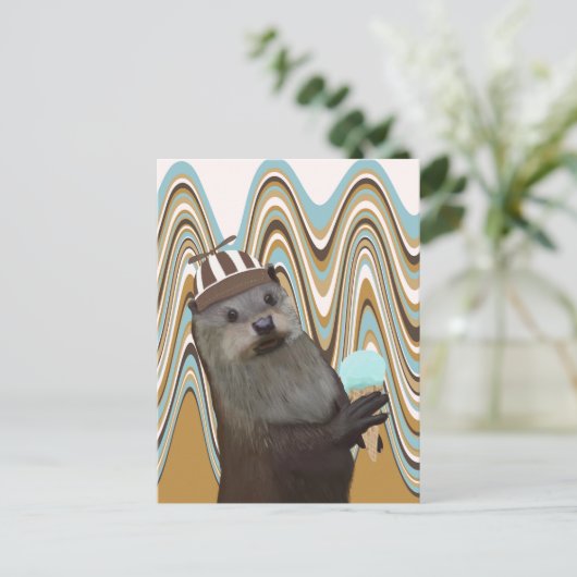 Leuke otter met ijs op wervelachtergrond briefkaart (Staand voorkant)