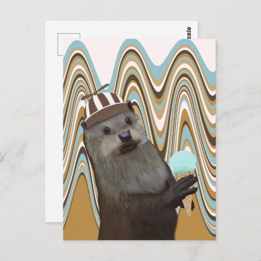 Leuke otter met ijs op wervelachtergrond briefkaart (Voorkant / Achterkant)