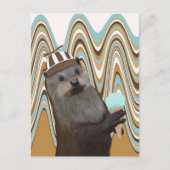 Leuke otter met ijs op wervelachtergrond briefkaart (Voorkant)