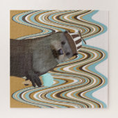 Leuke otter met ijs op wervelachtergrond legpuzzel (Horizontaal)