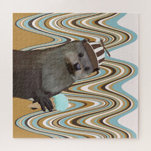 Leuke otter met ijs op wervelachtergrond legpuzzel (Horizontaal)