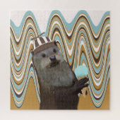 Leuke otter met ijs op wervelachtergrond legpuzzel (Verticaal)
