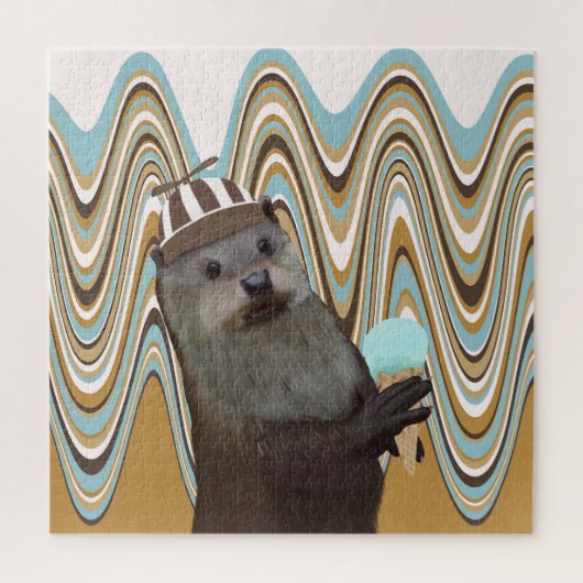 Leuke otter met ijs op wervelachtergrond legpuzzel (Verticaal)