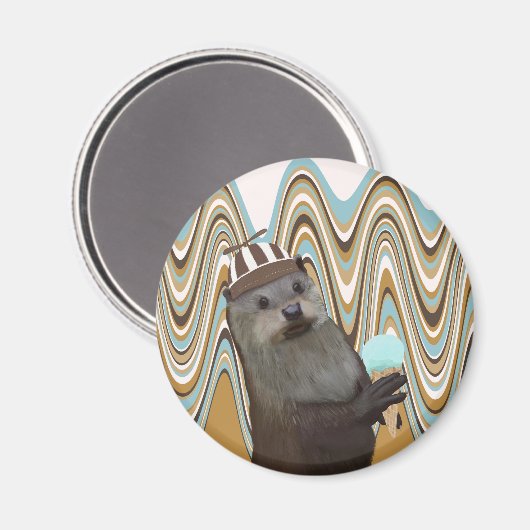 Leuke otter met ijs op wervelachtergrond magneet (Voorkant / Achterkant)