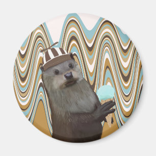 Leuke otter met ijs op wervelachtergrond magneet