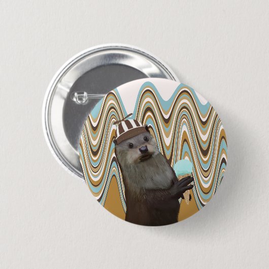 Leuke otter met ijs op wervelachtergrond ronde button 5,7 cm (Voorkant /achterkant)