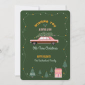 Leuke oude kerst roze retro auto boom foto feestdagenkaart (Voorkant)