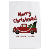 Leuke oude rode vrachtwagen met kerstboom op maat medium cadeauzakje (Voorkant)