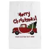 Leuke oude rode vrachtwagen met kerstboom op maat medium cadeauzakje (Achterkant)