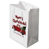 Leuke oude rode vrachtwagen met kerstboom op maat medium cadeauzakje (Achterkant Gekanteld)