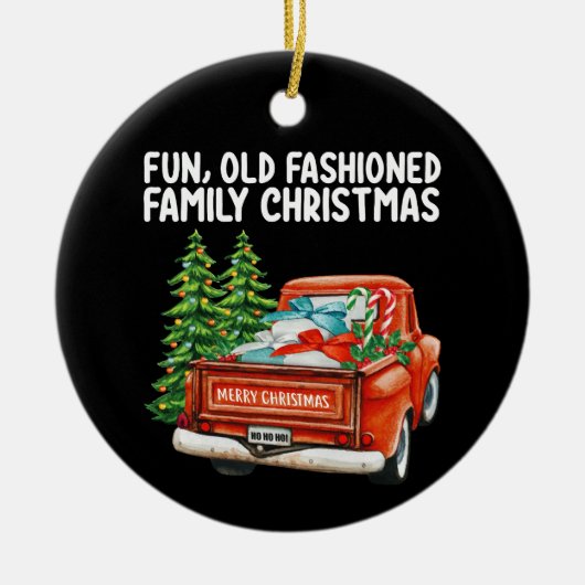 Leuke ouderwetse familie kerst vrachtwagen boom keramisch ornament (Voorkant)