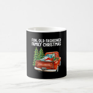 Leuke ouderwetse familie kerst vrachtwagen boom koffiemok