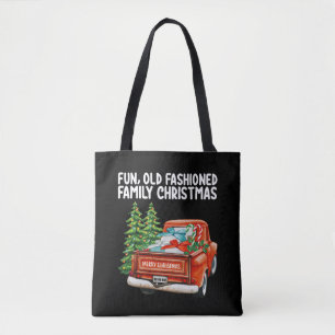Leuke ouderwetse familie kerst vrachtwagen boom tote bag
