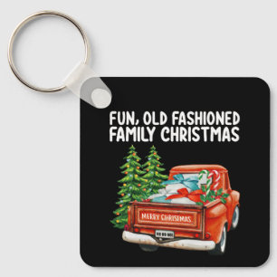 Leuke ouderwetse gezinskersttruckboom sleutelhanger