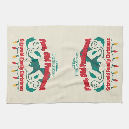 Leuke, ouderwetse Griswold familie kerst Theedoek (Horizontaal)