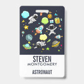 Leuke Outer Space Thema - Astronauten & Raketschep Badge (Achterkant)