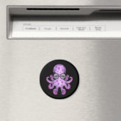 Leuke Paarse Baby Octopus Dragen Bril op Zwart Magneet (Insitu (Vaatwasser))