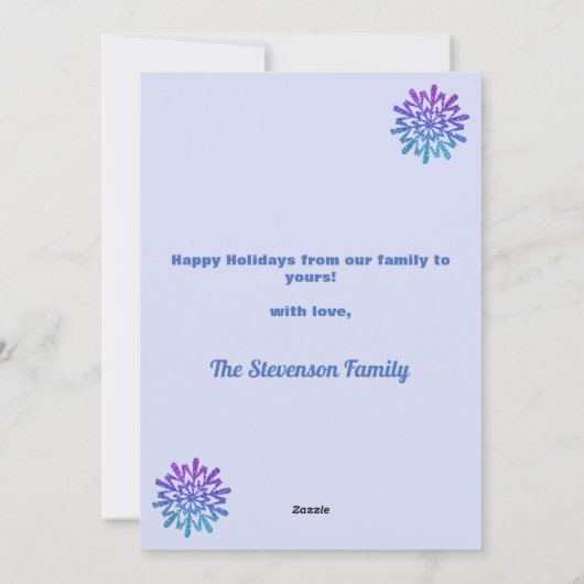 Leuke Paarse Blauwe Vrolijk en Heldere Sneeuwvlok  Feestdagenkaart (Achterkant)
