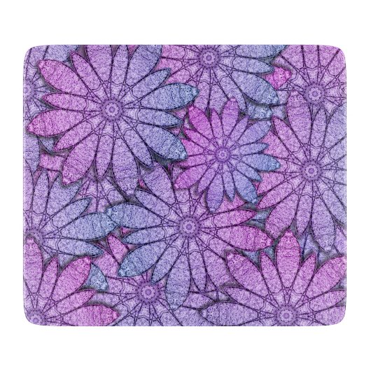 Leuke Paarse Bloemen Glas Snijplank (Voorkant)