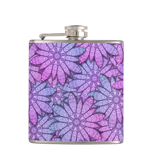 Leuke paarse bloemen heupfles (Voorkant)