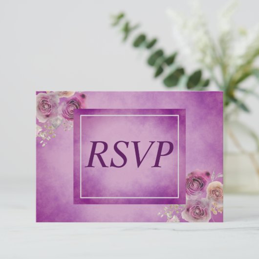 Leuke Paarse bloemen RSVP Kaartje (Staand voorkant)