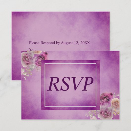 Leuke Paarse bloemen RSVP Kaartje (Voorkant / Achterkant)