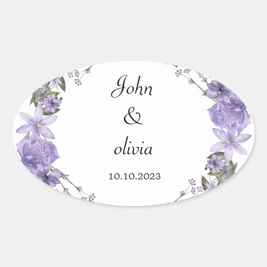 Leuke paarse bloemenbruiloft ovale sticker (Voorkant)