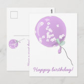 Leuke Paarse Bloemige Ballon - Kinderverjaardag Briefkaart (Voorkant / Achterkant)