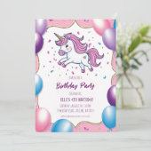 Leuke paarse eenhoorn verjaardagsuitnodigingen kaart (Staand voorkant)