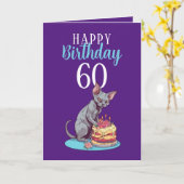 Leuke Paarse en Blauwe Sphynx Man 60e Verjaardag Kaart (Gele Bloem)