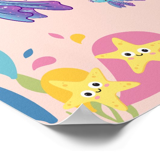 Leuke paarse en blauwe vis in oceaan scene, poster (Hoek)