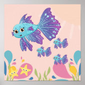 Leuke paarse en blauwe vis in oceaan scene, poster (Voorkant)