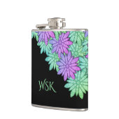 Leuke Paarse en Groene Bloemen Monogram Heupfles (Links)