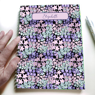 Leuke paarse en roze bloemen aangepaste naam notitieboek