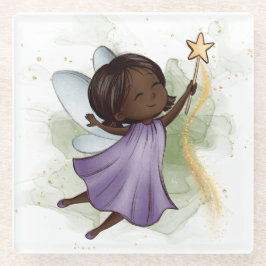 Leuke Paarse Fairy Holding Star Wand Glazen Onderzetter