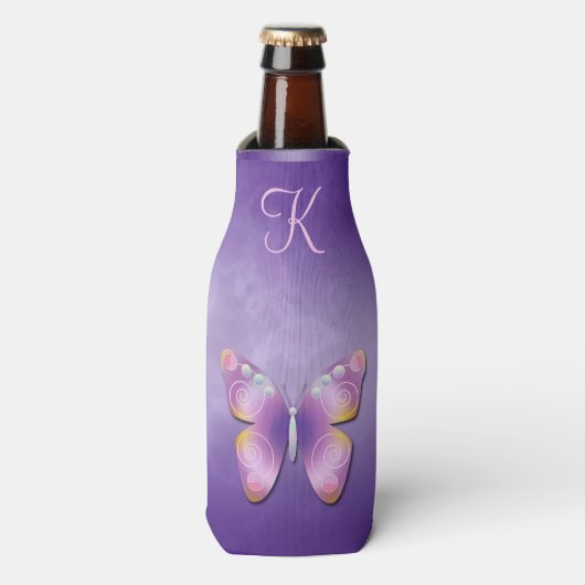 Leuke Paarse Fantasy Vlinder Monogram Flesjeskoeler (Fles Voorkant)