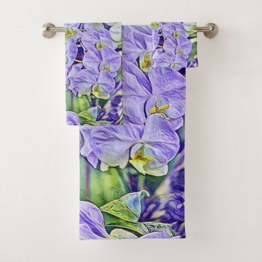 Leuke paarse gele orchideeën bloemen waterverf bad handdoek (Insitu)