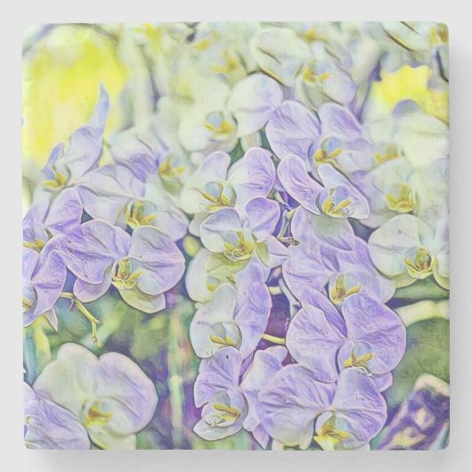 Leuke paarse gele orchideeën bloemen waterverf stenen onderzetter (Voorkant)