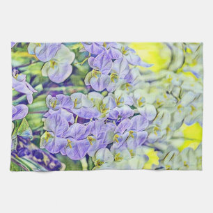 Leuke paarse gele orchideeën bloemen waterverf theedoek