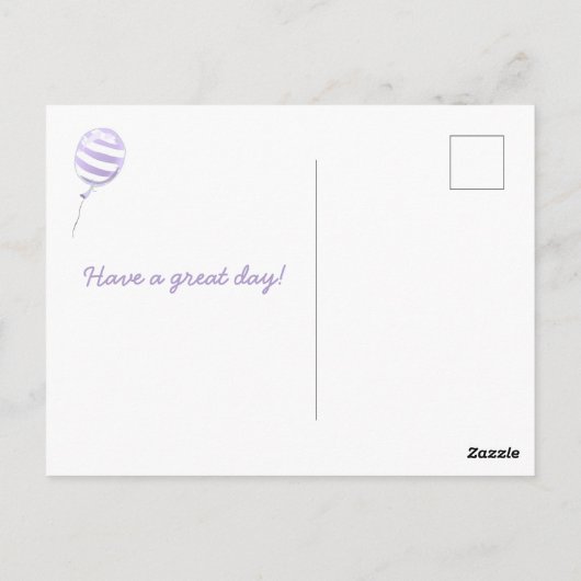 Leuke Paarse Gestreepte Ballon - Kinderverjaardag Briefkaart (Achterkant)